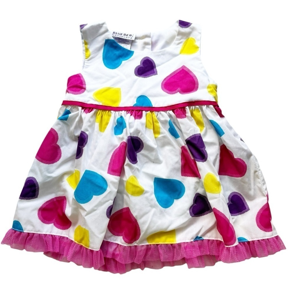 Blueberi Boulevard White Multicolor Hearts Sleeveless Dress 3 to 6 months Casual